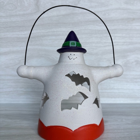 Ghost With Bat Cutouts Tea Light Candle Holder Lantern - Picture 4 of 7